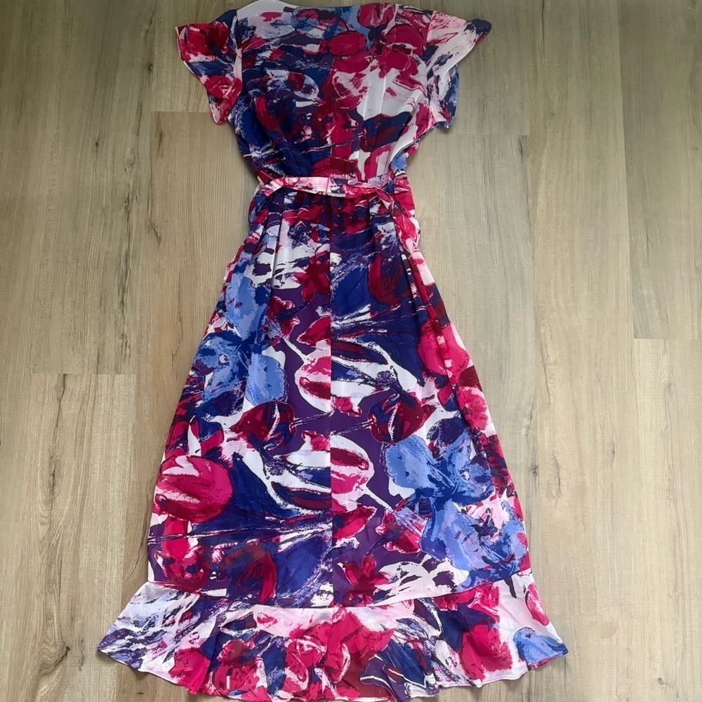 BNWT Christopher & Banks Pink Purple Tie Dye Chiffon Wrap Maxi Womenβs Dress - Picture 3 of 8